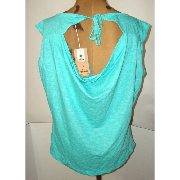 New Womens PrAna NWT S Constance Top Aqua Tee Shirt Organic Recycled Back Cowl - Picture 3 of 5